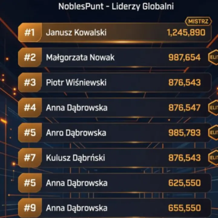 Global player ranking screen in Jacob Poznanski SAE Worldwide